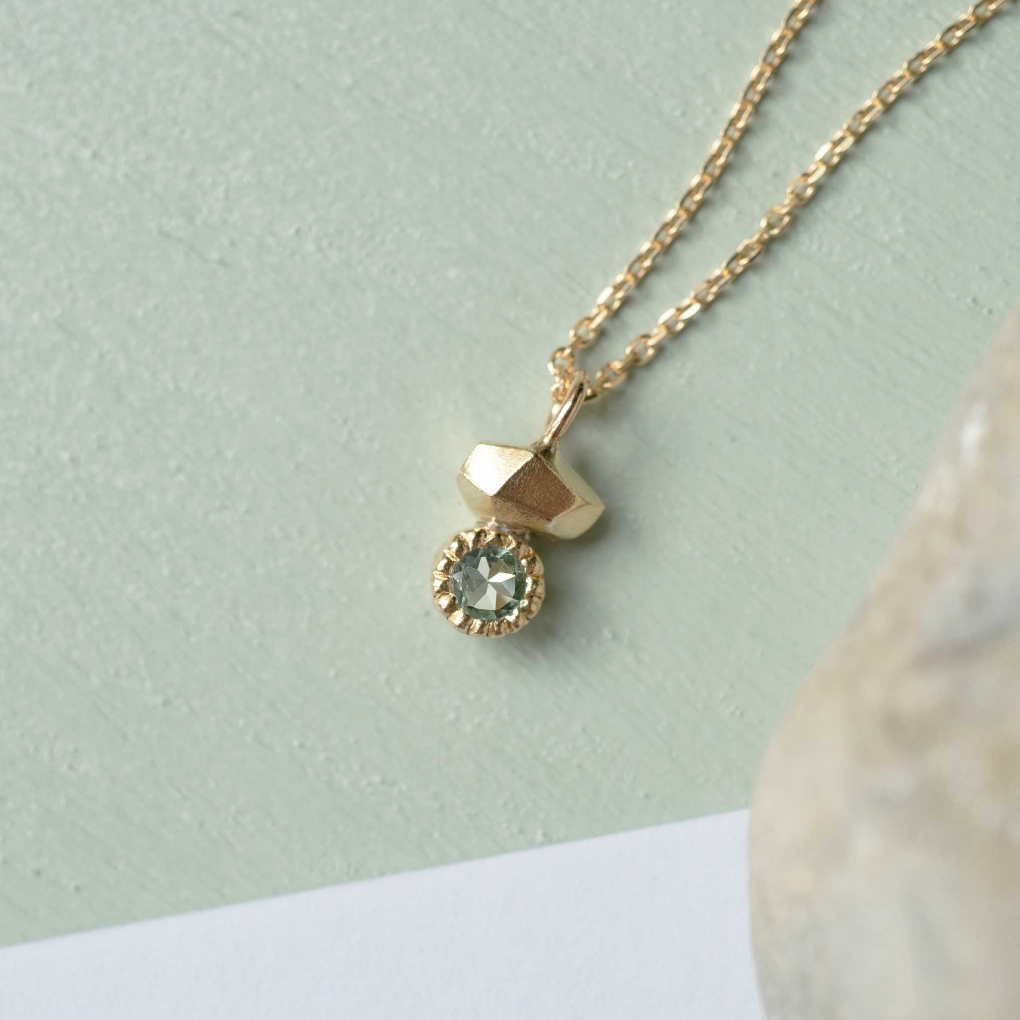 Gea Duo Green Tourmaline 9ct Gold Pendant Necklace